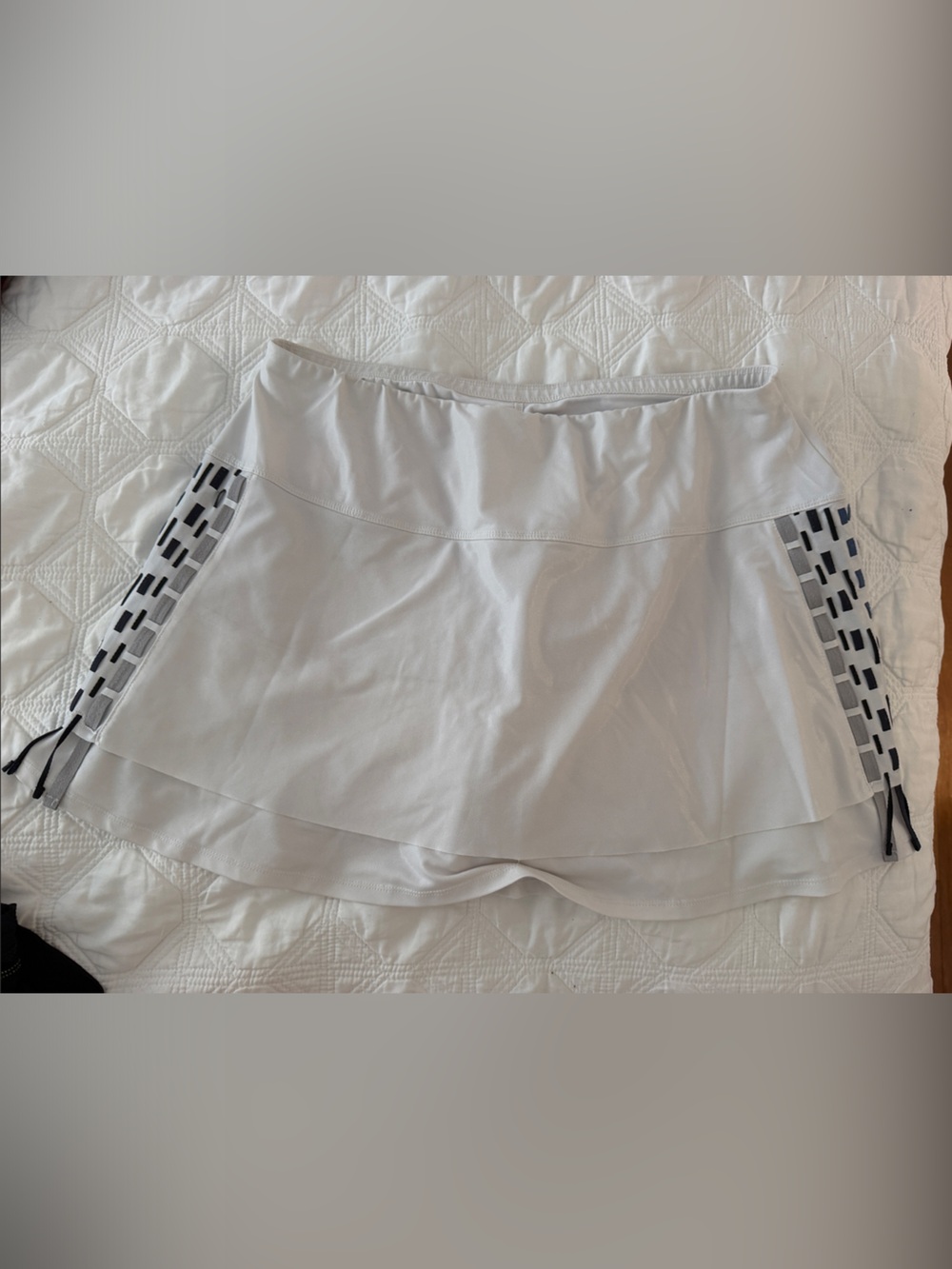 White Athletic Skort with blue and grey Trim